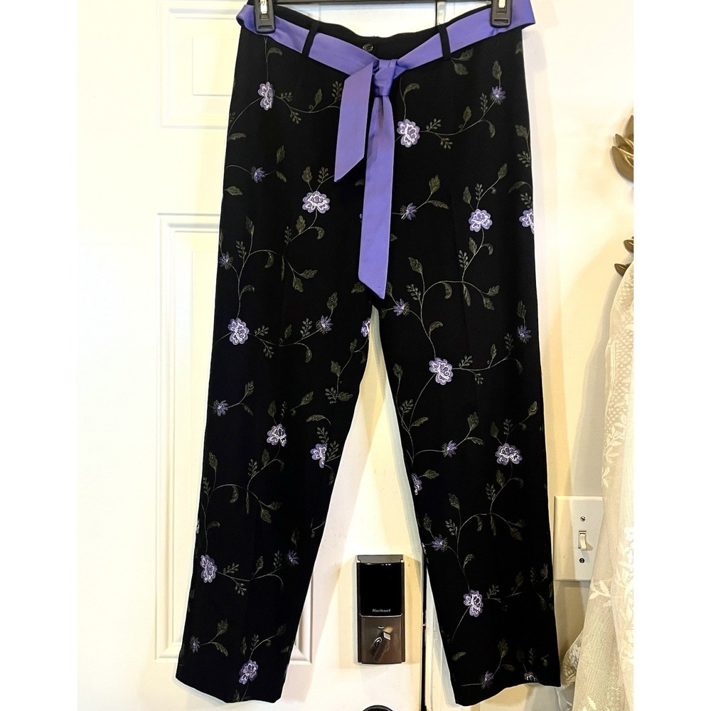 VTG 90s Y2K Dressbarn Petite Black Floral Embroidered Whimsigoth Pants Size 10P
